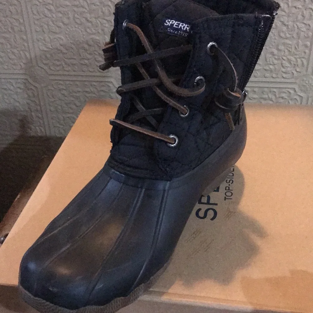 Sperry Black Quilted Duck Boots for Kids